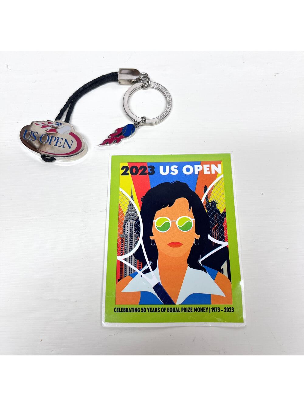 US Open Billie Jean King Sticker and Tennis Key Chain Memorabilia
